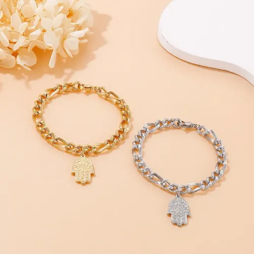 BTM1118 Titanium Steel Mother-Daughter Palm Shape Bracelet for Women Sentimental Jewelry