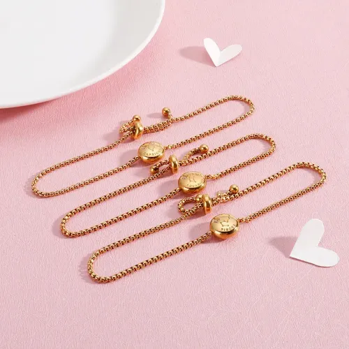 BTM1105 Adjustable Zodiac Sign Titanium Steel Diamond Gold Bracelet Women's Astrology Jewelry
