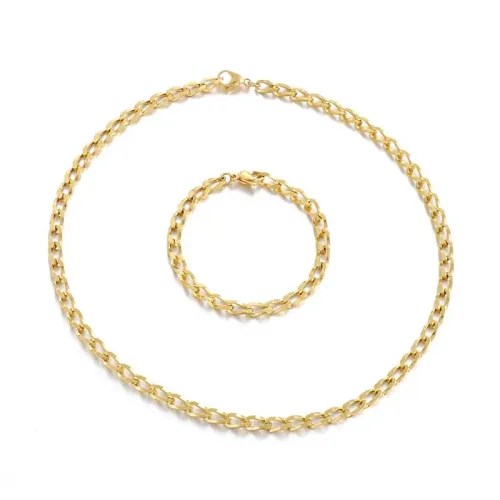BTM923 Gold Stainless Steel Collarbone Chain Bracelet Set for Women Elegant Jewelry Combo