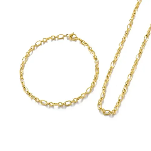 BTM925 O-Ring Fine Chain Jewelry Set Sleek Necklace and Bracelet Combo for Fashion Enthusiasts