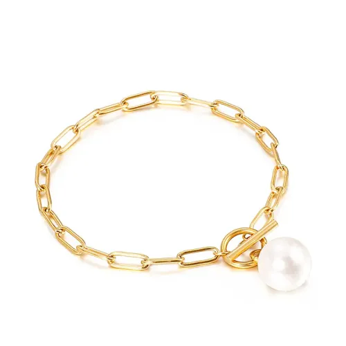 BTM983 Stainless Steel Jewelry Set Square Link Pearl Necklace Bracelet Combo