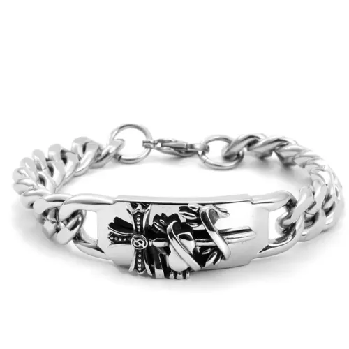 BTM640 Bold Titanium Cross Bracelet Punk Men's Thick Stainless Steel Twisted Cross jewelry