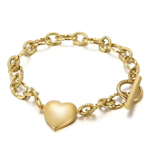 BTM1050 Heart-Shaped Stainless Steel Gold OT Clasp Titanium Bracelet Love Inspired Jewelry