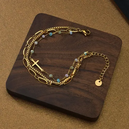BTM1673 Bohemian Multilayer Cross Bracelet with Colorful Beads Titanium Steel Women's Jewelry