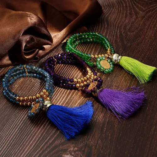 BTM1324 Crystal Stainless Steel beaded Women's Tassel Multi-layer Bracelet Elegant Jewelry