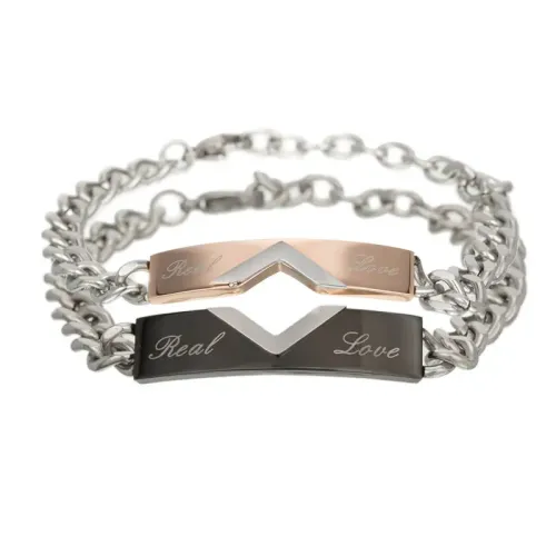 BTM687 Hypoallergenic Cubic Zirconia Titanium Steel Couple's Bracelet Premium Love Jewelry