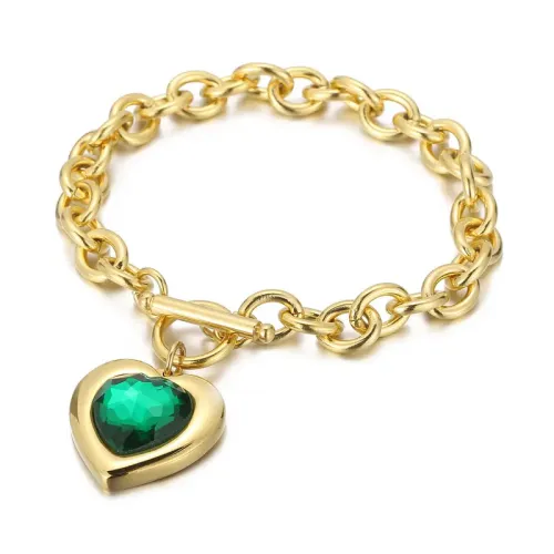 BTM1126 Heart-Shaped Stainless Steel Jewelry with OT Clasp Multicolor Crystal Glass Bracelet for Women