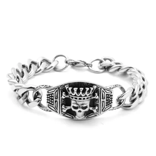 BTM648 Polished Titanium Skull Bracelet for Men Stainless Steel Bangle Jewelry