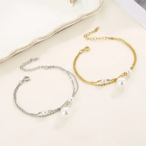 BTM1194 Stainless Steel Double-Layer Bracelet Necklace Pearl Set for Women Street Chic Jewelry