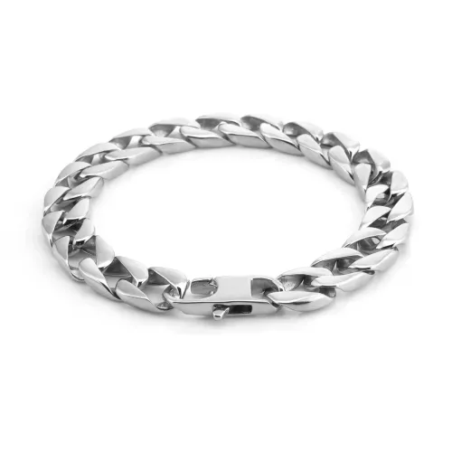BTM1430 Sleek 11MM Flat-Cut Stainless Steel Bracelet for Men Modern Jewelry Accessory