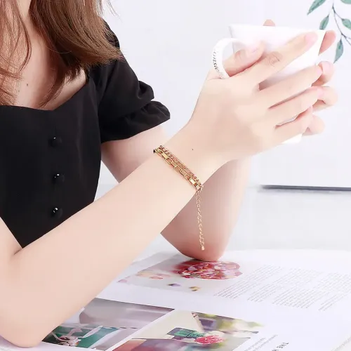 BTM995 Cool Stainless Steel Dual-Layer Gold-Toned Unisex Bracelet Trendy Mixed Link Jewelry