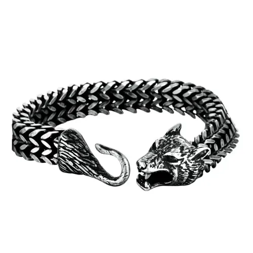 BTM663 Wolf Head Titanium Steel Bracelet Punk Stainless Steel Thick Cast Hook