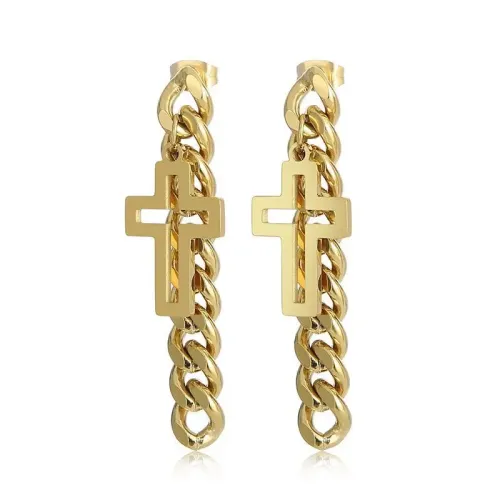 ETM395 Cuban Chain Cross Earrings for Women Stainless Steel Fashion Accessory