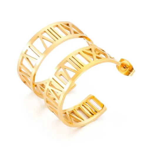 ETM339 Roman Numeral Hook Stud Earrings Geometric Shape Hoops for Women