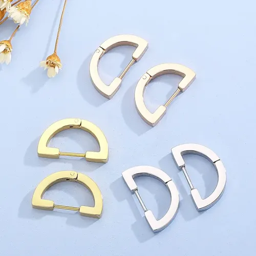 ETM382 D-Shaped Geometric Earrings Semi-Circle Cartilage Clip, Titanium Steel Unisex Ear Studs