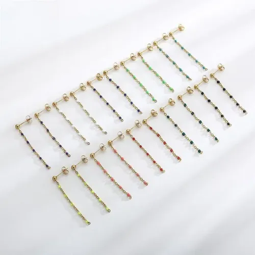 ETM260 Bohemian Tassel Titanium Steel Bead Earrings for Women Chic Studs