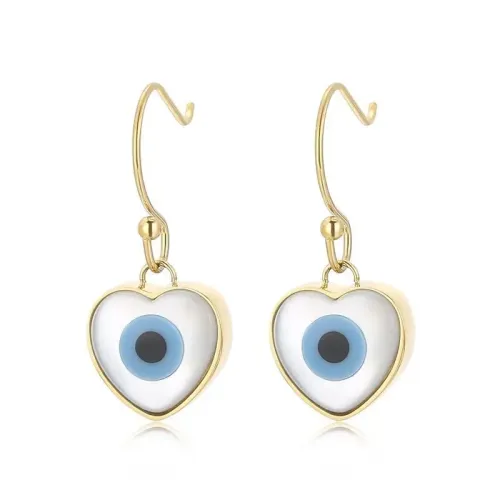 ETM470 Love Heart Shell Blue Evil Eye Earrings Turkish Inspired Women's Jewelry