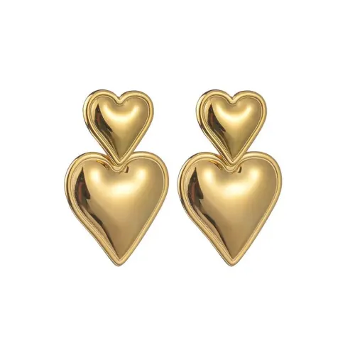 ETM615 Irregular Pleated Texture Double Heart Earrings for Women Unique Ear Decor