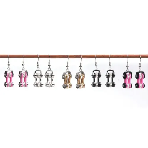 ETM519 Exquisite Zircon Inlaid Stainless Steel Bicycle Chain Earrings for Women