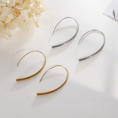 ETM290 Sleek Titanium Steel Line Earrings for Women Modern Minimalist Jewelry