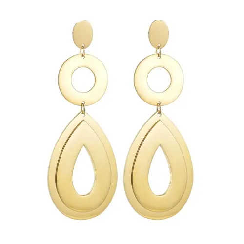 ETM587 18K Gold Plated Tassel Earrings with Irregular Oval Drop Design Stainless Steel Vintage Jewelry for Women