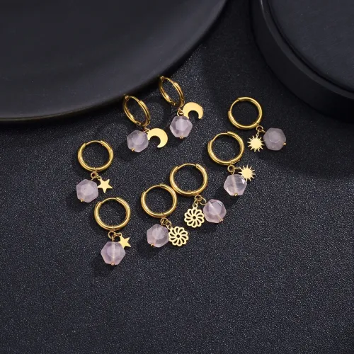 ETM626 Gold Pink Cube Star Sun flower Earrings Women Titanium Fashion Decor