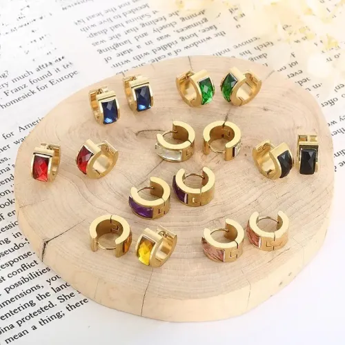 ETM246 Circular Glass Titanium Steel Earrings for Women Stainless Steel Fashion Ear Studs