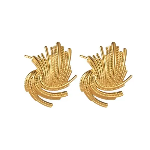 ETM766 Vintage Palace Firework Ray Design Titanium Stud Earrings in 18K Gold Retro Chic Jewelry