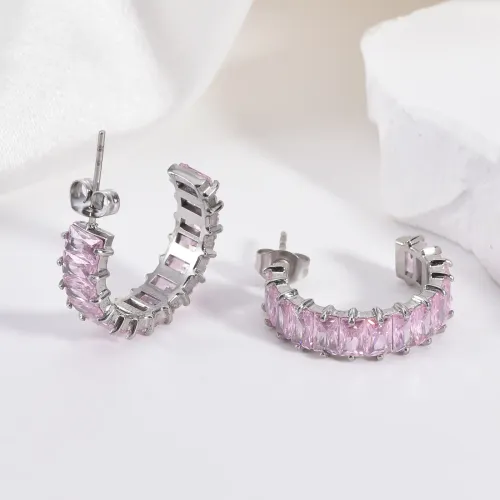 ETM524 Elegant Zircon Stainless Steel Earrings Chic Titanium Studs for Women