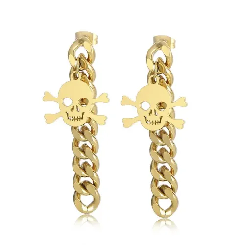 ETM325 Titanium Steel Skull Stud Earrings Women's Plated Chunky Chain Earwear
