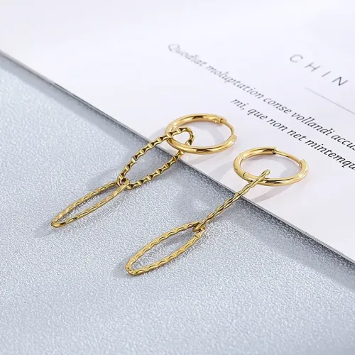 ETM364 Elegant Long Oval Hoop Drop Earrings for Women Stylish Accessory