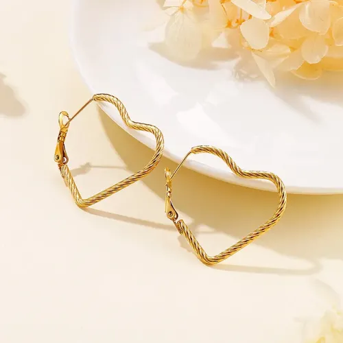ETM300 Stainless Steel Heart Hoop Earrings for Women Simple Love Circle Ear Jewelry