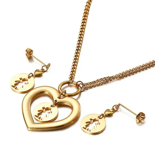 ETM468 Titanium Steel Hollow Heart-Shaped Little Girl Necklace Earrings Set