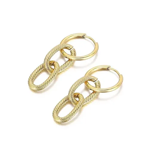 ETM362 Multi-Layer Chain Pendant with Circle Long Tassel Gold Stainless Steel Ladies' Clasp Earrings