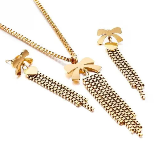ETM463 Butterfly Bow Tassel Necklace Earrings Set Chic Jewelry Combo