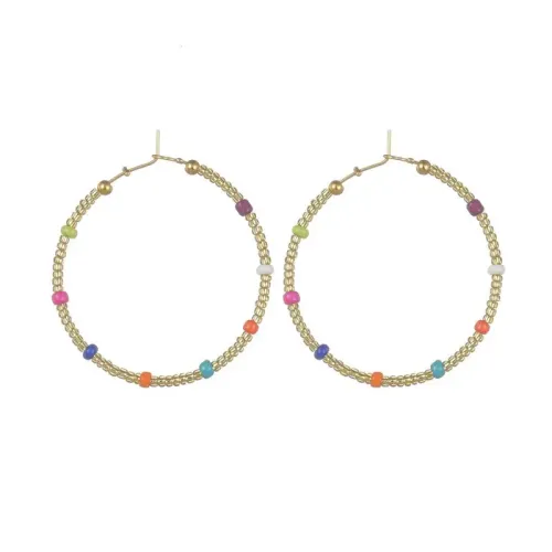 ETM710 New Chinese Style 14K Gold Titanium Rainbow Beaded Earrings Circular Fashion Jewelry