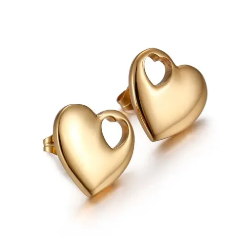 ETM294 18K Gold Plated Titanium Steel Heart Earrings for Women Elegant Love Jewelry