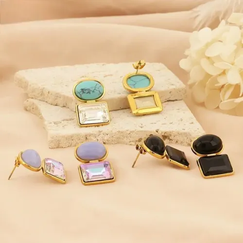 ETM481 Double-Layer Square Drop Earrings Chic Titanium Steel for Women