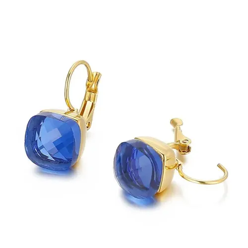 ETM446 Crystal Glass Clip-On Earrings for Women Stainless Steel Plated