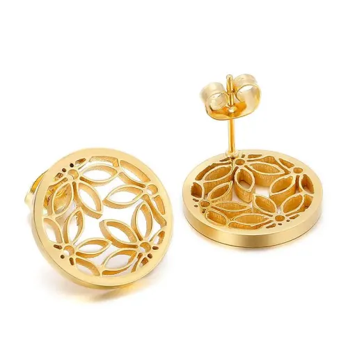 ETM241 Gold Stainless Steel Cut-Out Rhinestone Resin Earrings for Women Chic Jewelry