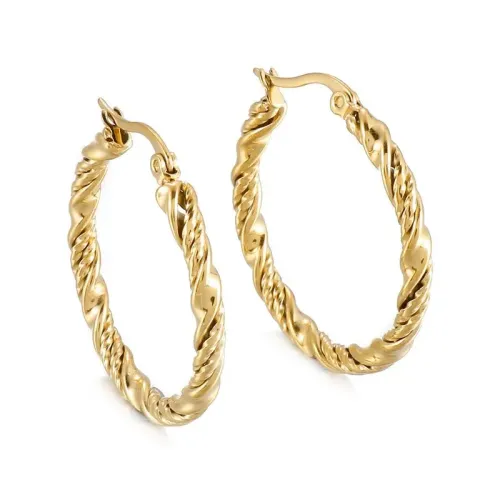 ETM338 Titanium Steel Twisted Floral Round Hoop Earrings for Women