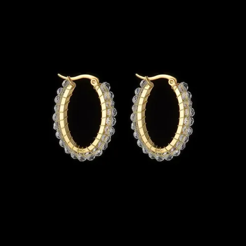 ETM601 14K Gold Plated Titanium Steel Oval Bead Hoop Earrings Elegant Jewelry