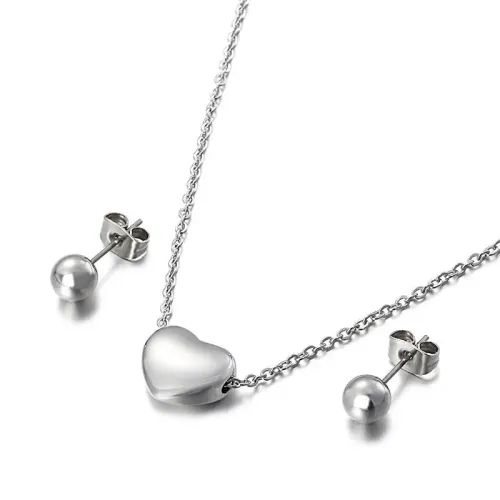 ETM841 Stainless Steel Heart Pendant Small Bead Stud Earrings Set Perfect Gift for Women