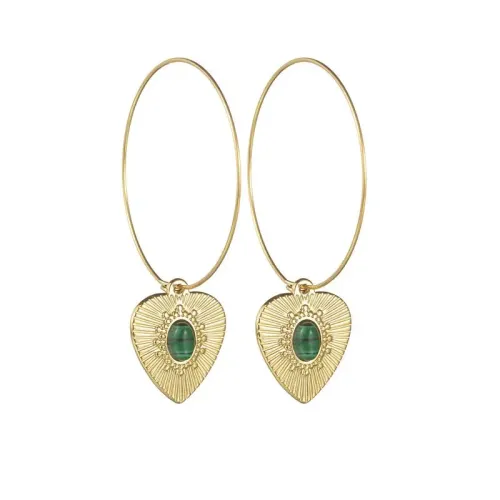 ETM625 18K Gold Plated Titanium Long Turquoise Heart Pendant Earrings for Women Chic Ear Jewelry