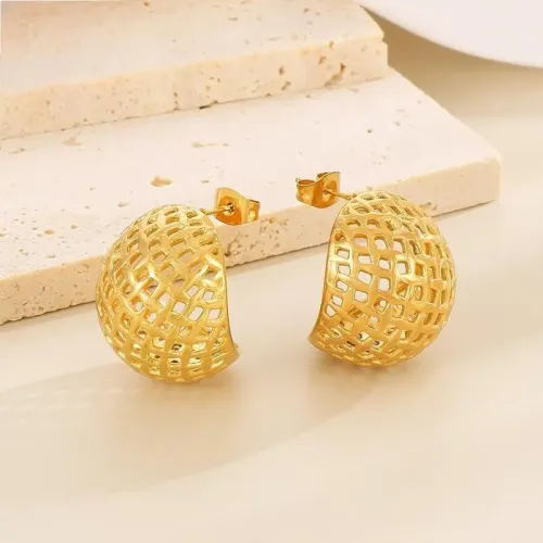 ETM441 Chic Mesh Half-Sphere Earrings Irregular Titanium Steel Studs for Women