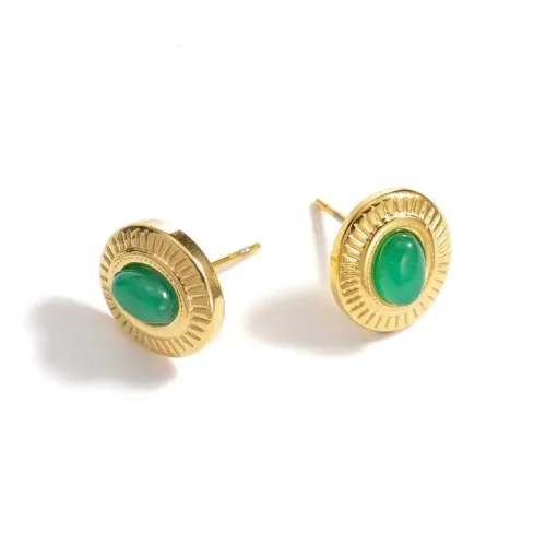 ETM776 Natural Malachite 'Petite Charme' Stud Earrings in 18K Gold Plated Titanium Steel
