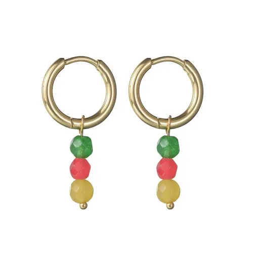 ETM736 14K Gold Bead Drop Earrings in Stainless Steel Titanium Women's Jewelry