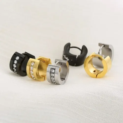 ETM328 Unisex Stainless Steel Zirconia Round Hoop Earrings Sleek Flat Clasp Design