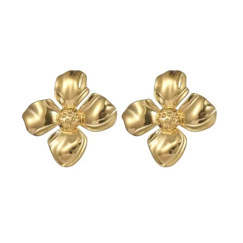 ETM609 18K Gold Large Flower Earrings Titanium Steel Women's Fashion Jewelry