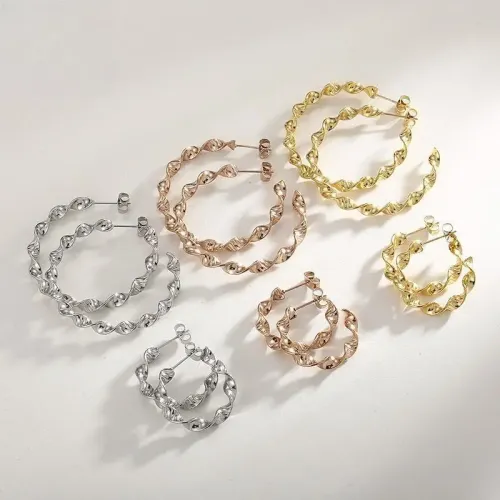 ETM402 Titanium Steel Twisted Rope Wave Hoop Earrings Chic Studs for Women